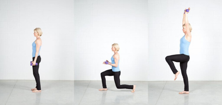 yoga fitness, yoga with weights, backward lunge