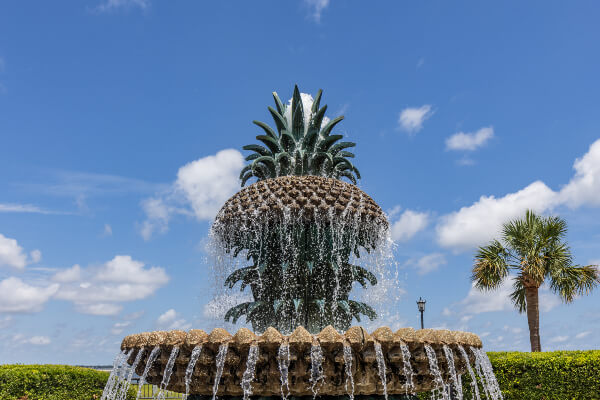 Historic pineapple fountain located in the Battery of Charleston 